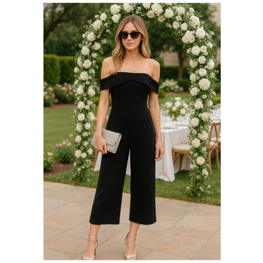 KEEPSAKE THE LABEL x REVOLVE Black Off Shoulder Wide Leg Jumpsuit Medium NWT